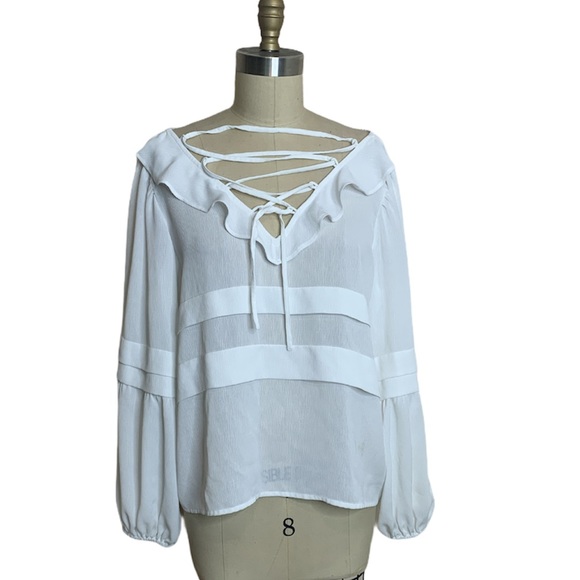 0394 Club Monaco white ruffle sleeve M - Picture 2 of 4